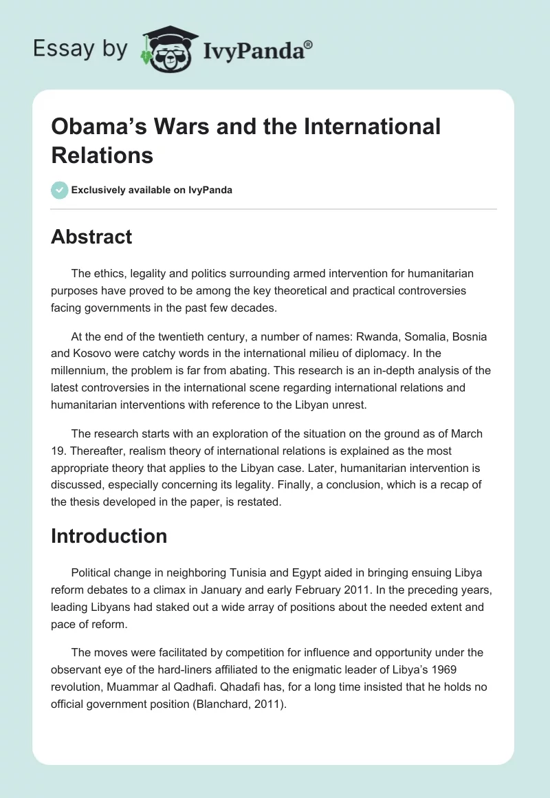 Obama’s Wars and the International Relations. Page 1