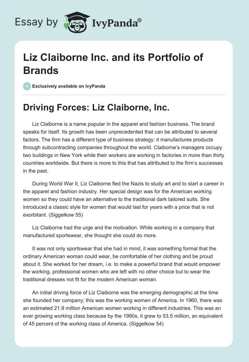 Liz Claiborne Inc. and Its Portfolio of Brands. Page 1