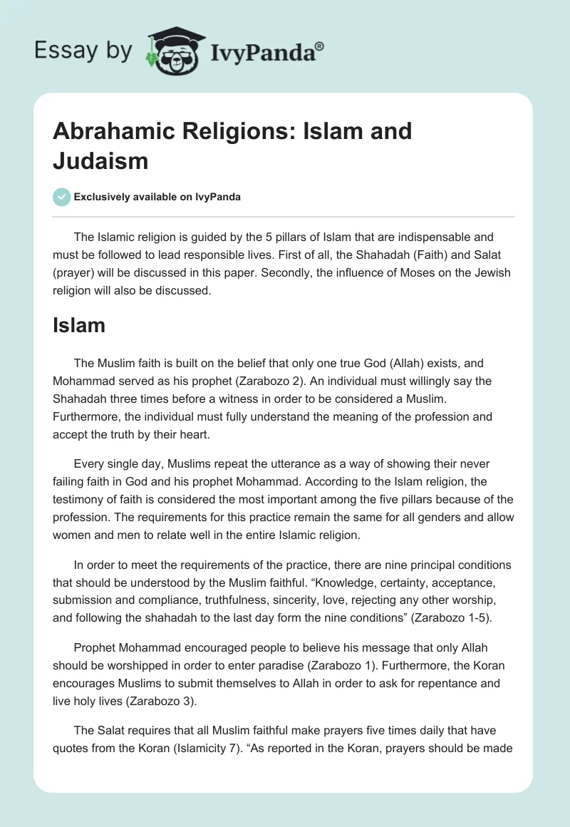 Abrahamic Religions: Islam and Judaism. Page 1