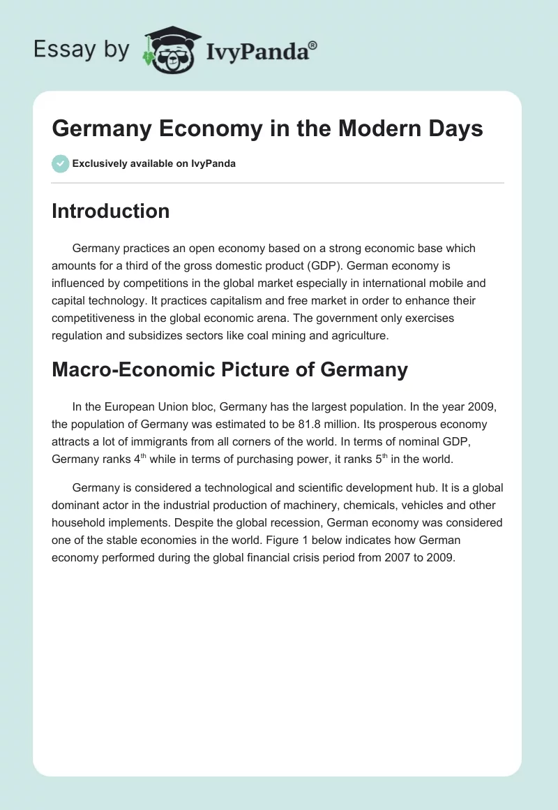 Germany Economy in the Modern Days. Page 1