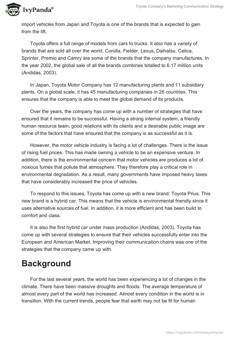 Toyota Company's Marketing Communication Strategy. Page 2