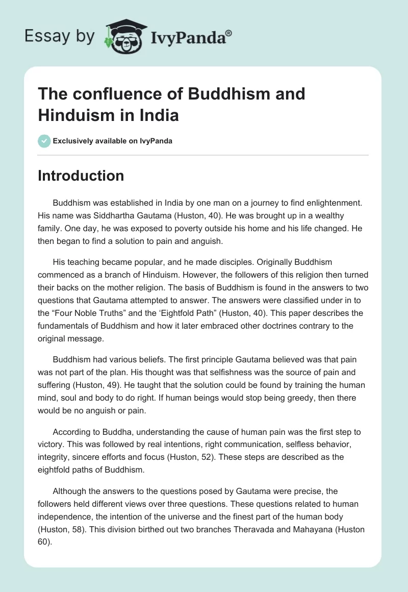 The Confluence of Buddhism and Hinduism in India. Page 1