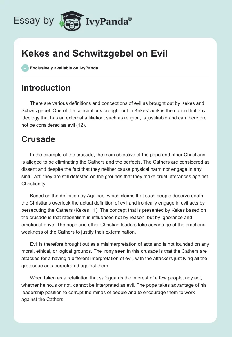 Kekes and Schwitzgebel on Evil. Page 1