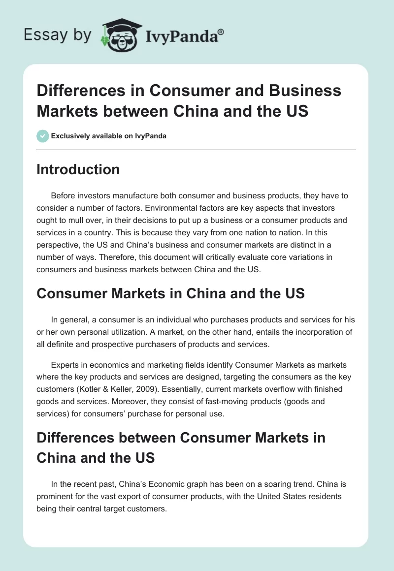 Differences in Consumer and Business Markets between China and the US. Page 1