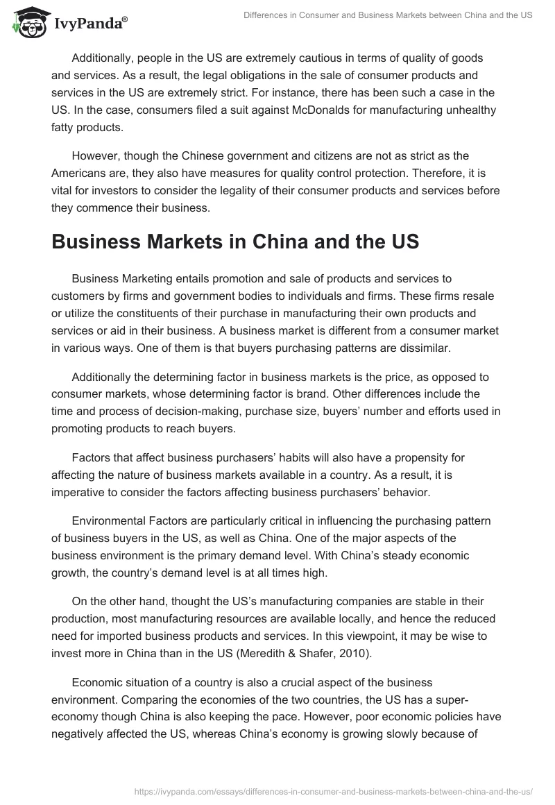 Differences in Consumer and Business Markets between China and the US. Page 3