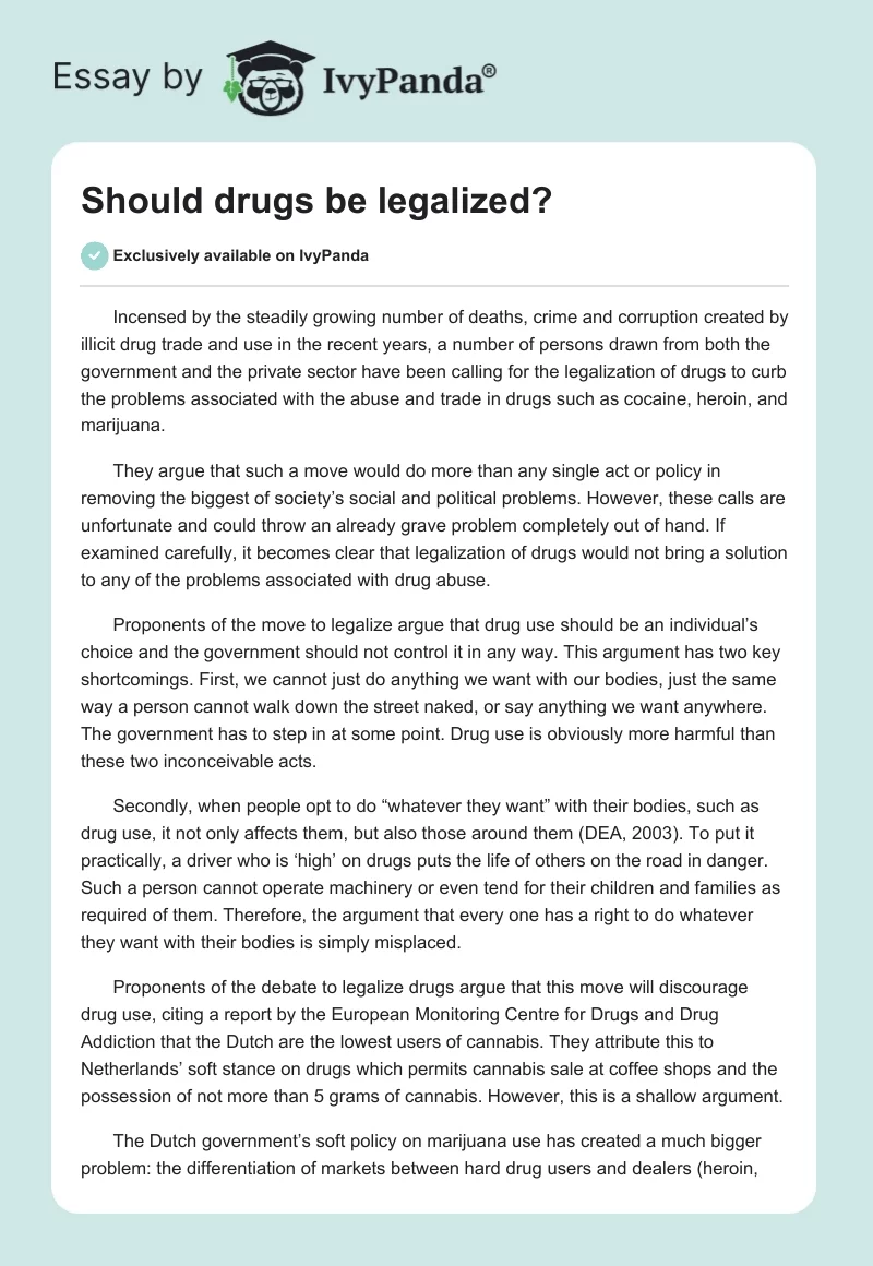 Should drugs be legalized?. Page 1