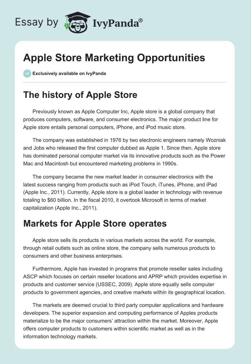 Apple Store Marketing Opportunities. Page 1