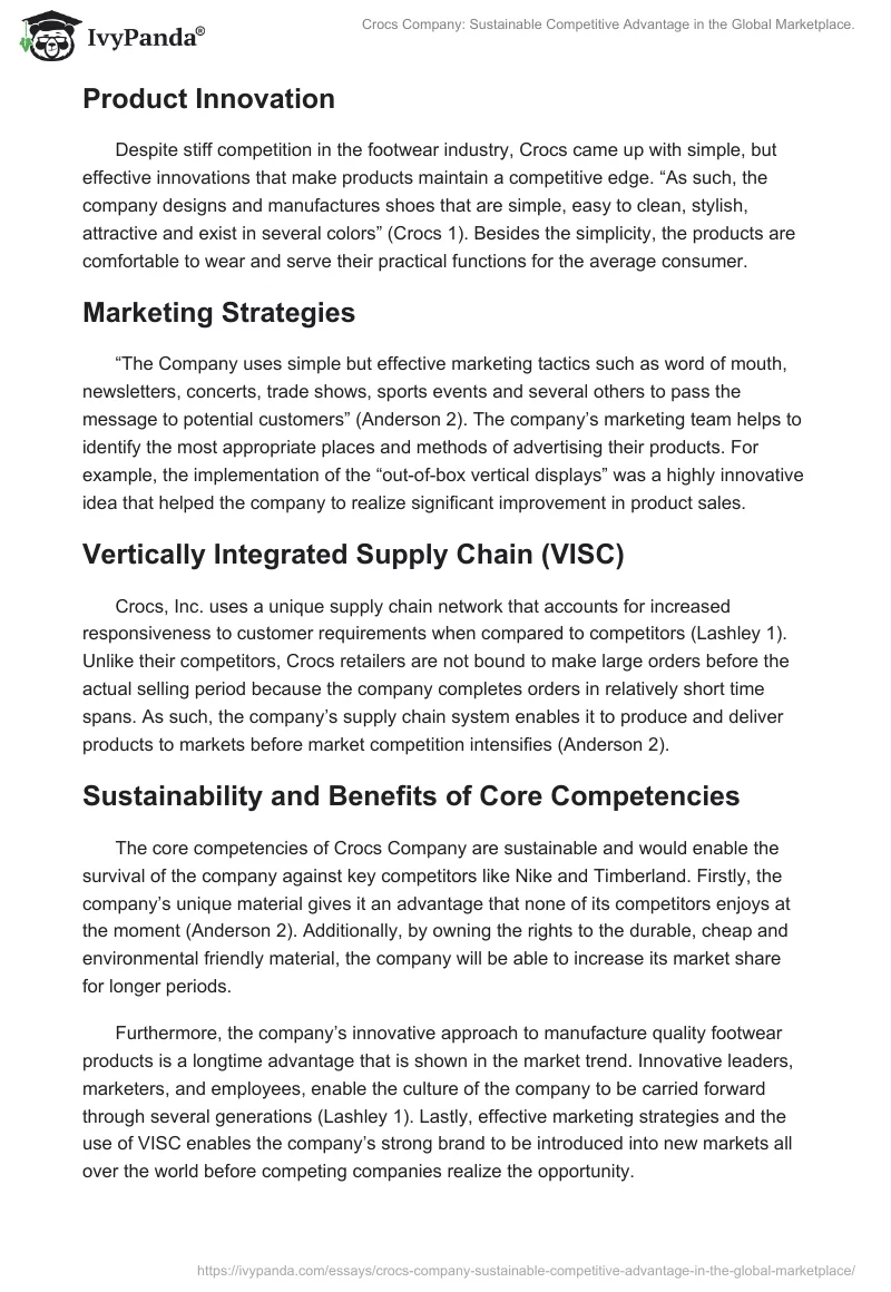 Crocs Company: Sustainable Competitive Advantage in the Global Marketplace.. Page 2