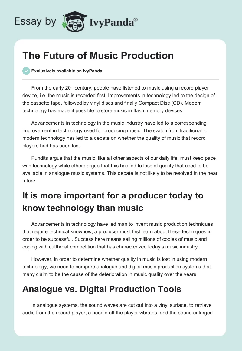 The Future of Music Production. Page 1