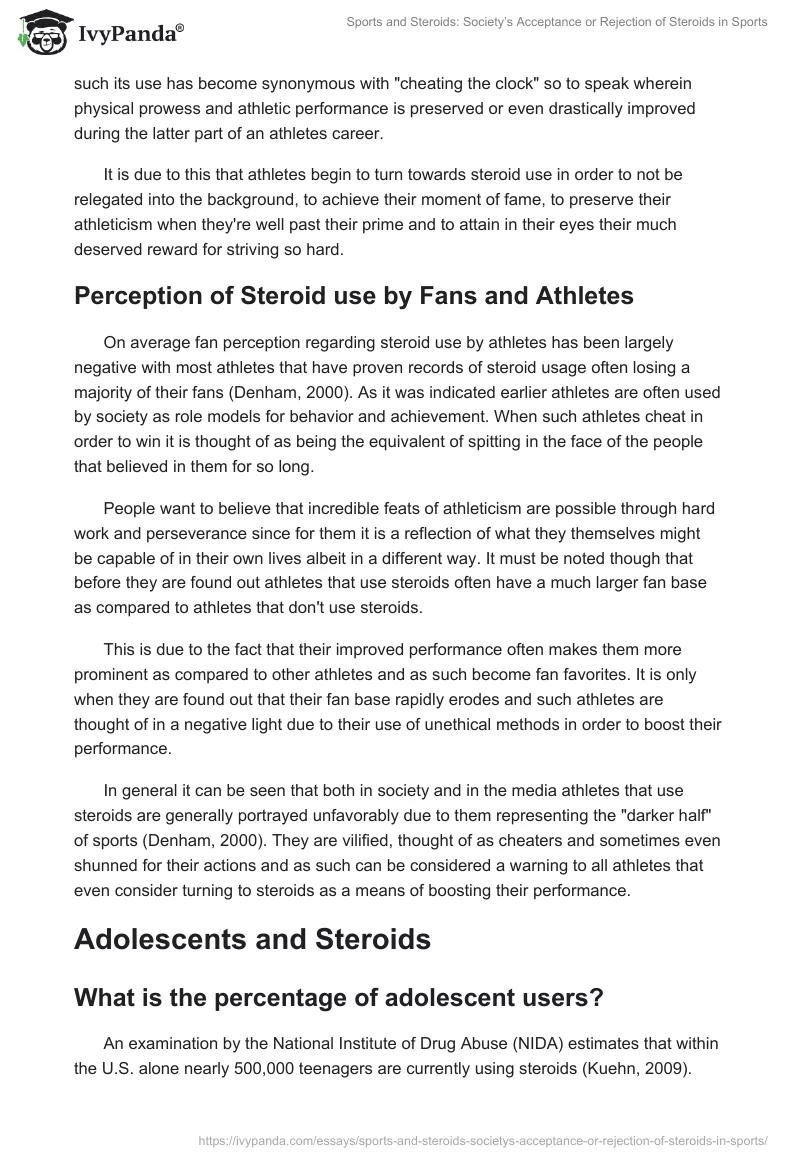 Sports and Steroids: Society’s Acceptance or Rejection of Steroids in Sports. Page 4