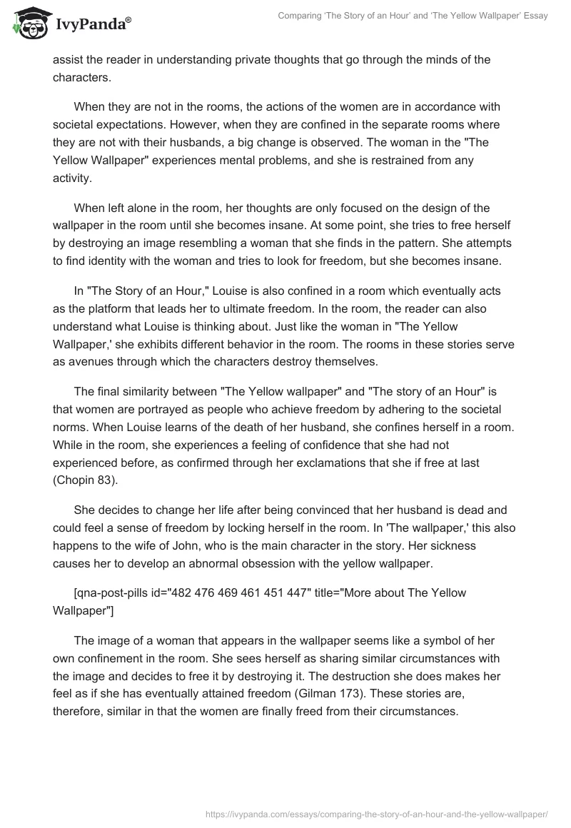 Comparing ‘The Story of an Hour’ and ‘The Yellow Wallpaper’ Essay. Page 3
