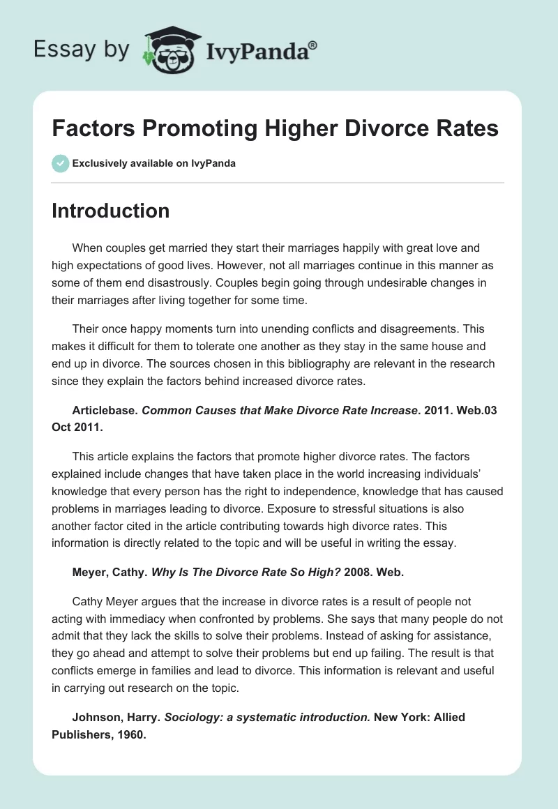 Factors Promoting Higher Divorce Rates. Page 1
