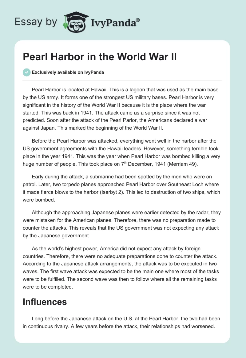Pearl Harbor in the World War II. Page 1
