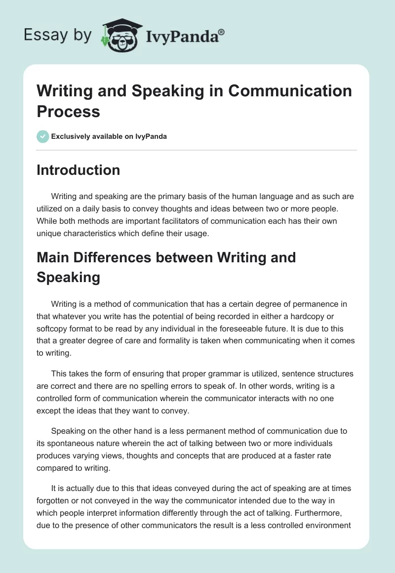 Writing and Speaking in Communication Process. Page 1