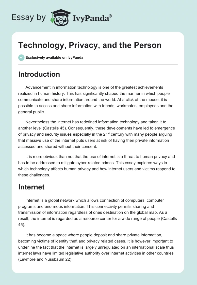 Technology, Privacy, and the Person. Page 1