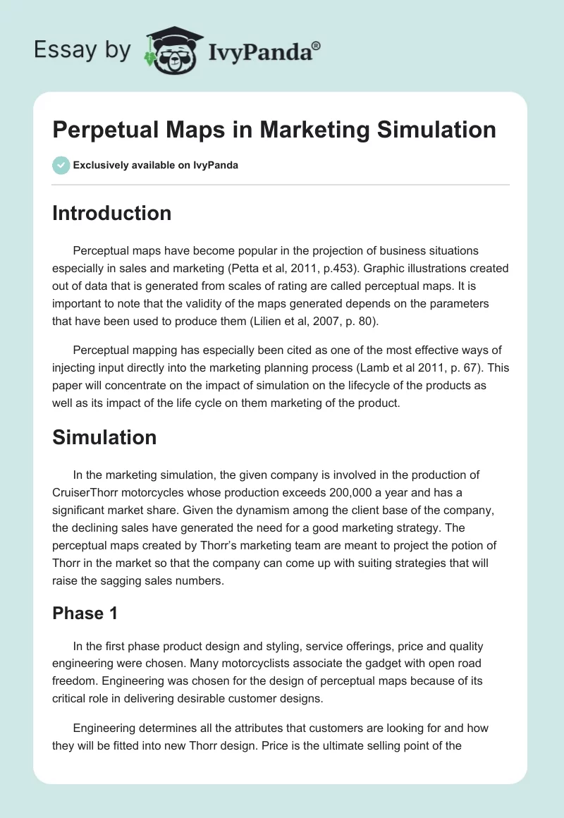 Perpetual Maps in Marketing Simulation. Page 1