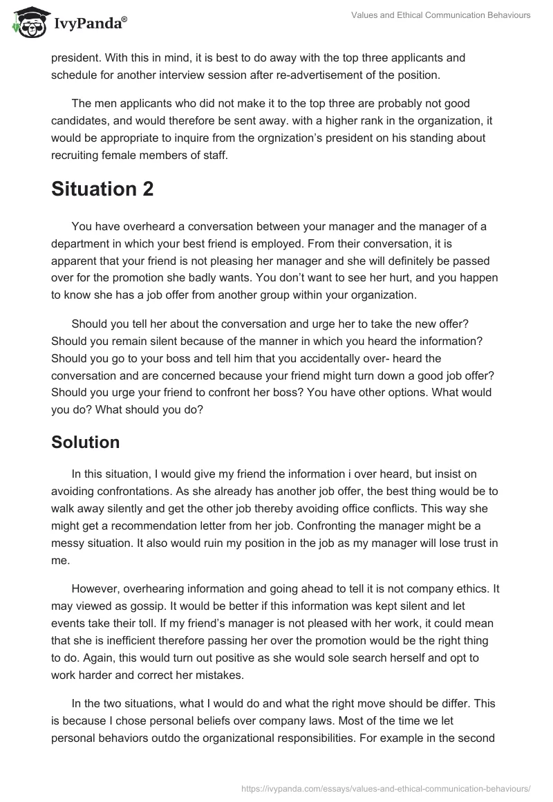 Values and Ethical Communication Behaviours. Page 2