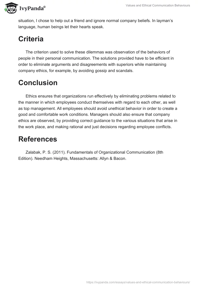 Values and Ethical Communication Behaviours. Page 3