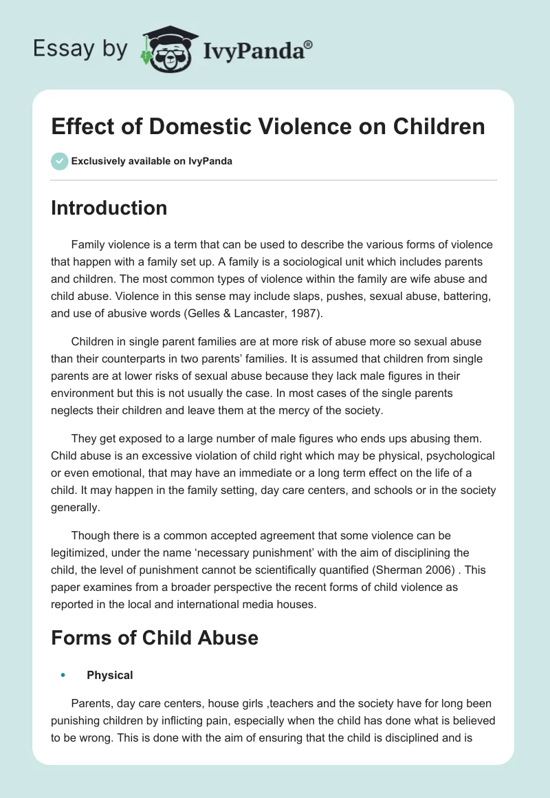 Effect of Domestic Violence on Children. Page 1