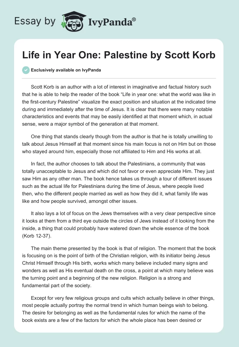 "Life in Year One: Palestine" by Scott Korb. Page 1