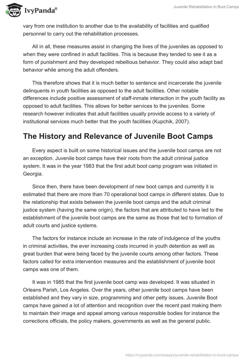 Juvenile Rehabilitation in Boot Camps. Page 5
