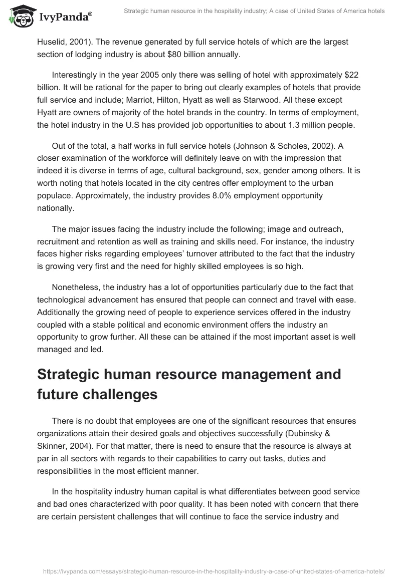 Strategic Human Resource in the Hospitality Industry: A Case of United States of America Hotels. Page 2