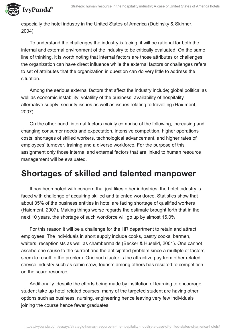 Strategic Human Resource in the Hospitality Industry: A Case of United States of America Hotels. Page 3