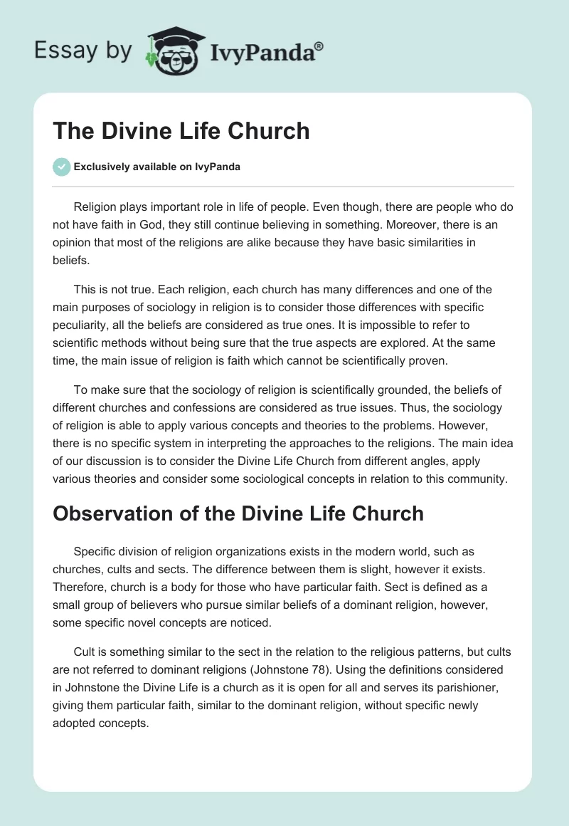 The Divine Life Church. Page 1