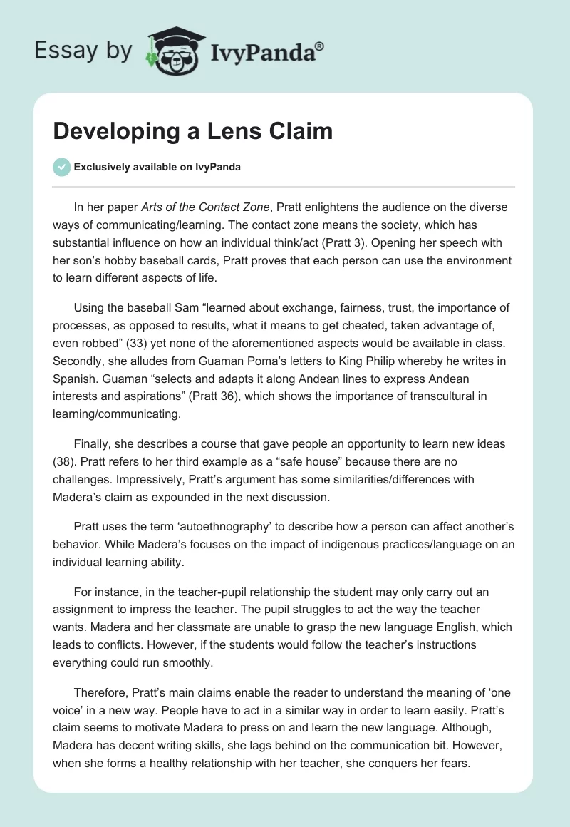 Developing a Lens Claim. Page 1