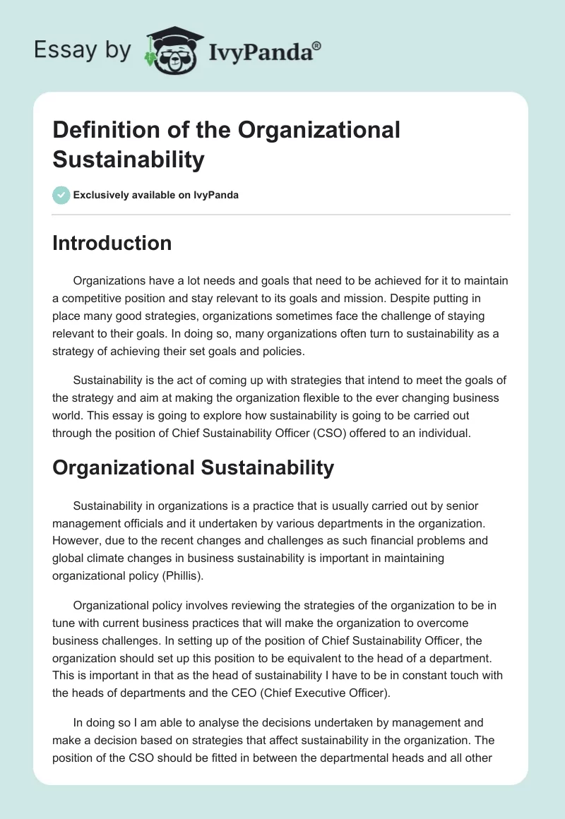 Definition of the Organizational Sustainability. Page 1