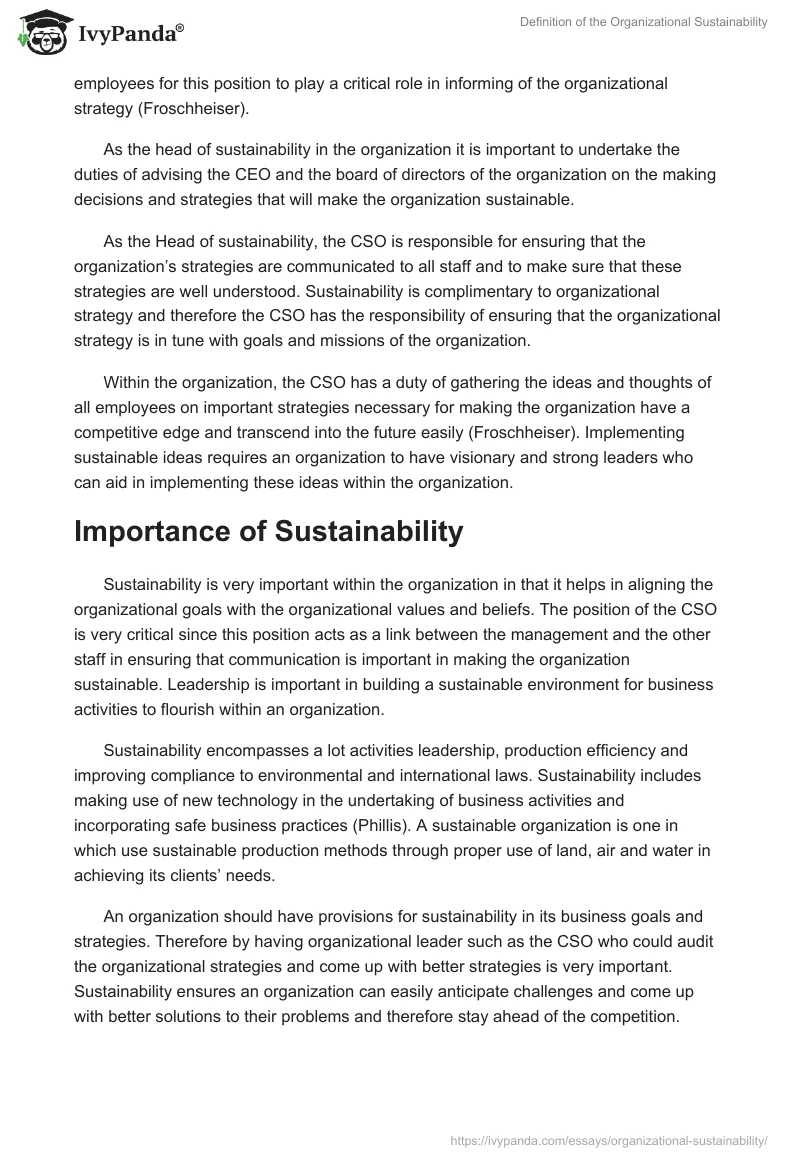 Definition of the Organizational Sustainability. Page 2