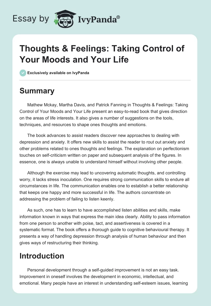 Thoughts & Feelings: Taking Control of Your Moods and Your Life. Page 1