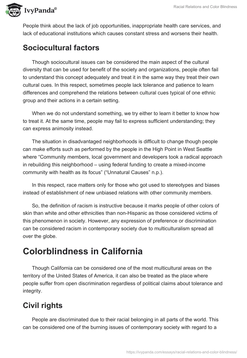 Racial Relations and Color Blindness. Page 3