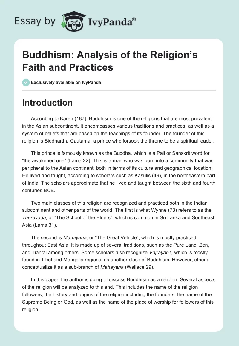 Buddhism: Analysis of the Religion’s Faith and Practices. Page 1