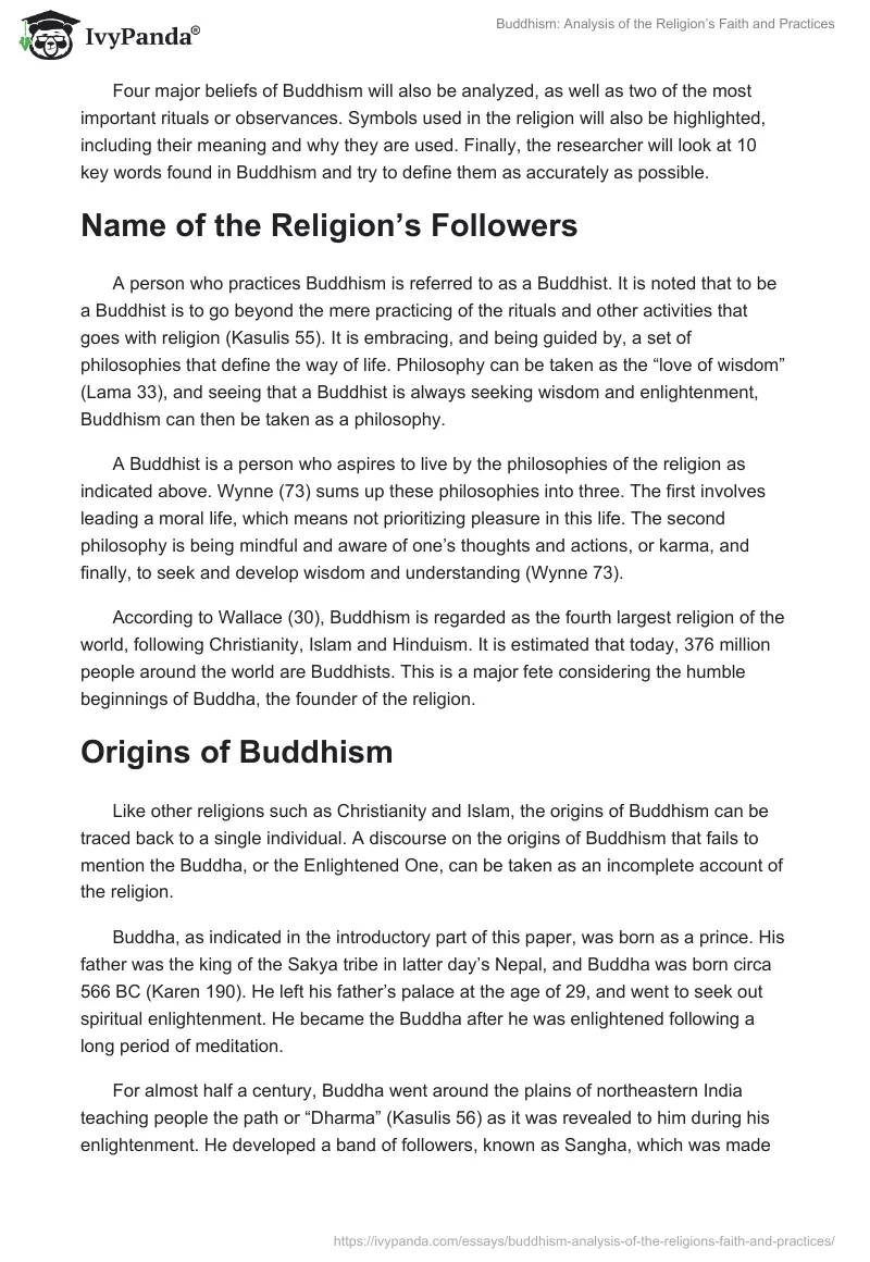 Buddhism: Analysis of the Religion’s Faith and Practices. Page 2
