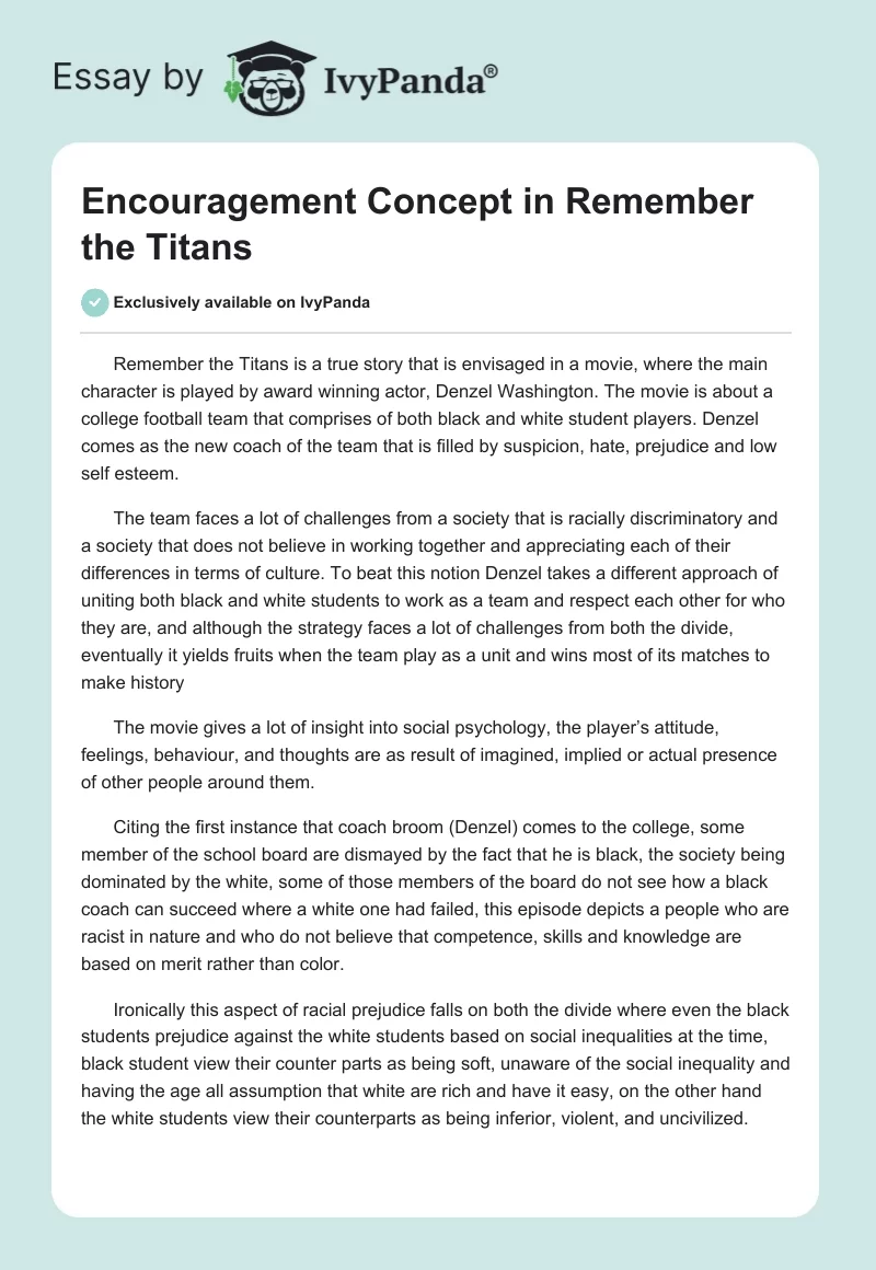 Encouragement Concept in "Remember the Titans". Page 1