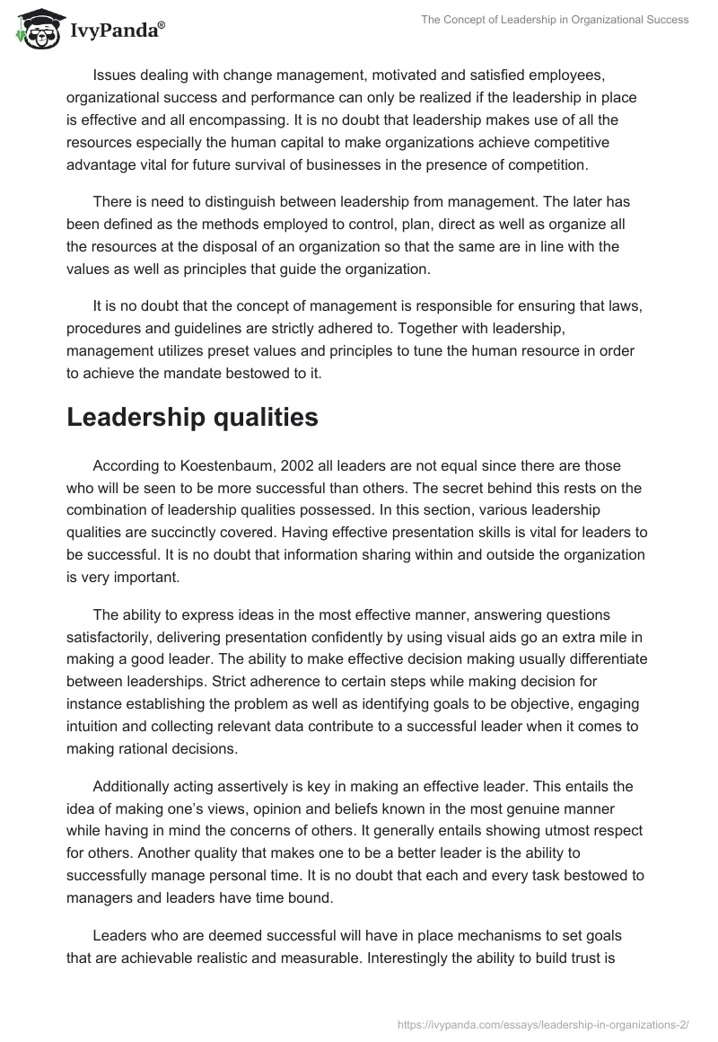 The Concept of Leadership in Organizational Success. Page 2