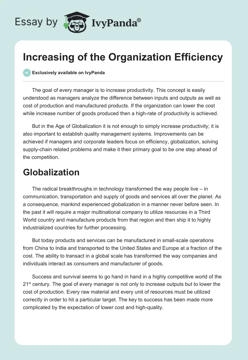 Increasing of the Organization Efficiency. Page 1