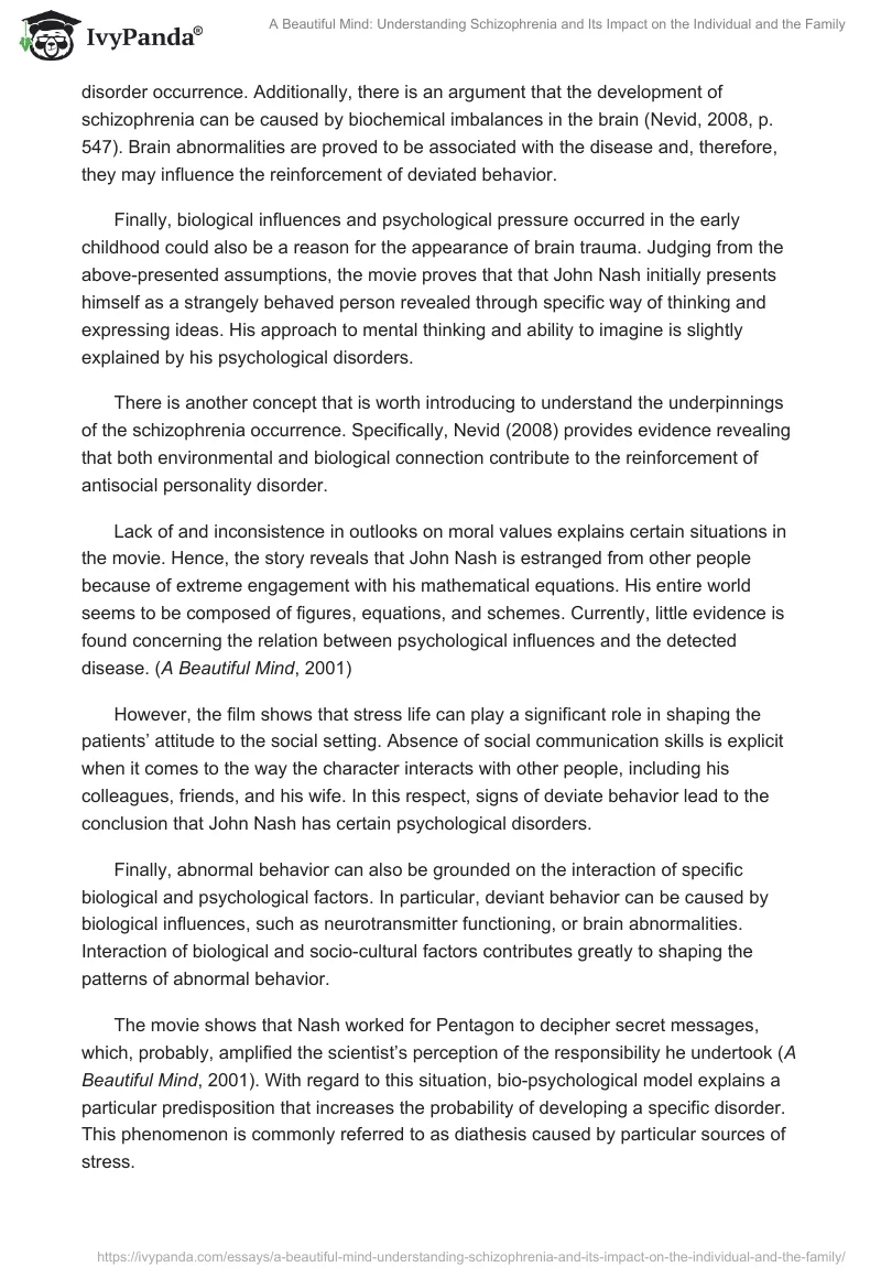 A Beautiful Mind: Understanding Schizophrenia and Its Impact on the Individual and the Family. Page 2