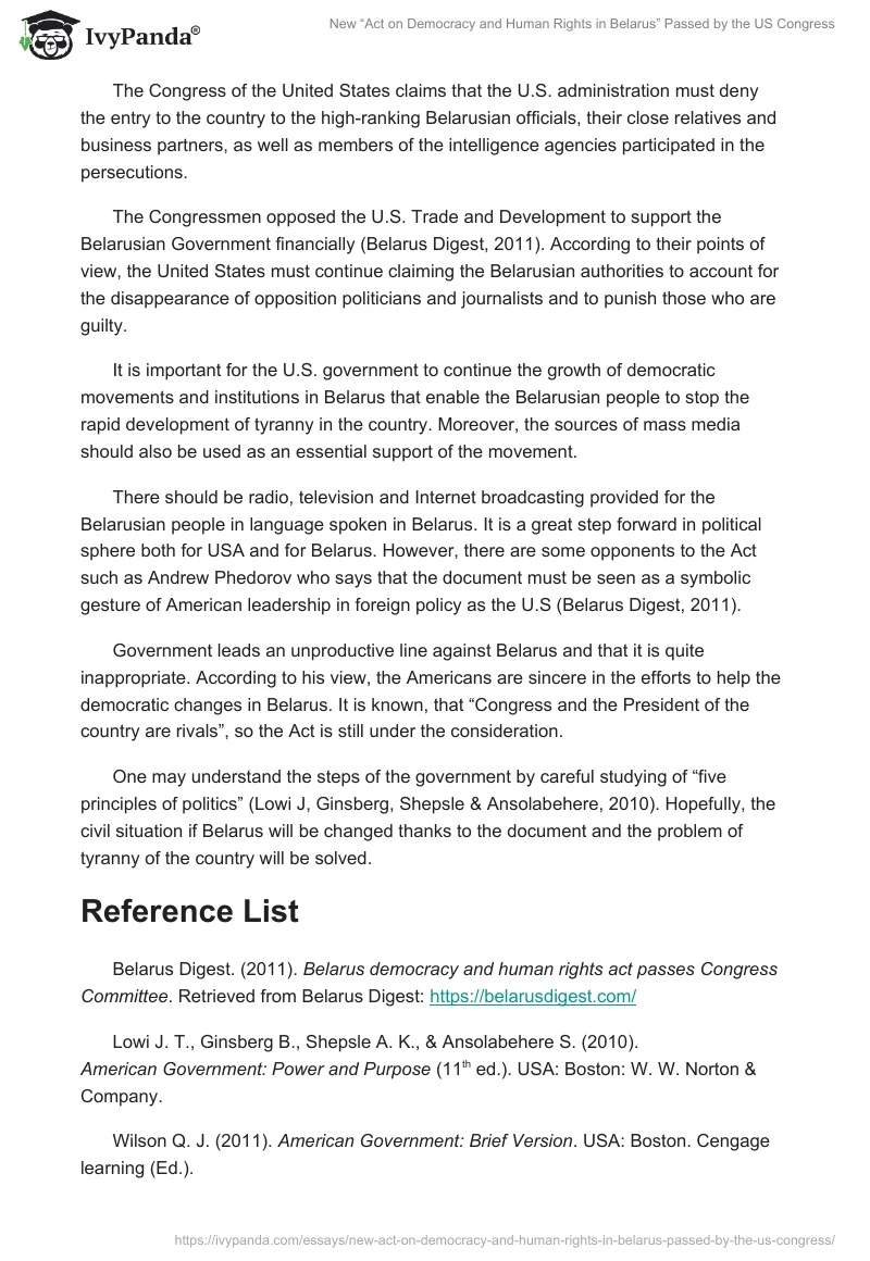 New “Act on Democracy and Human Rights in Belarus” Passed by the US Congress. Page 2