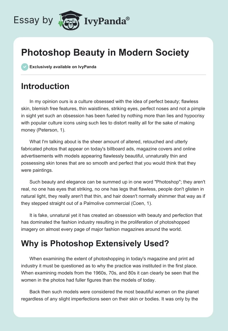 Photoshop Beauty in Modern Society. Page 1