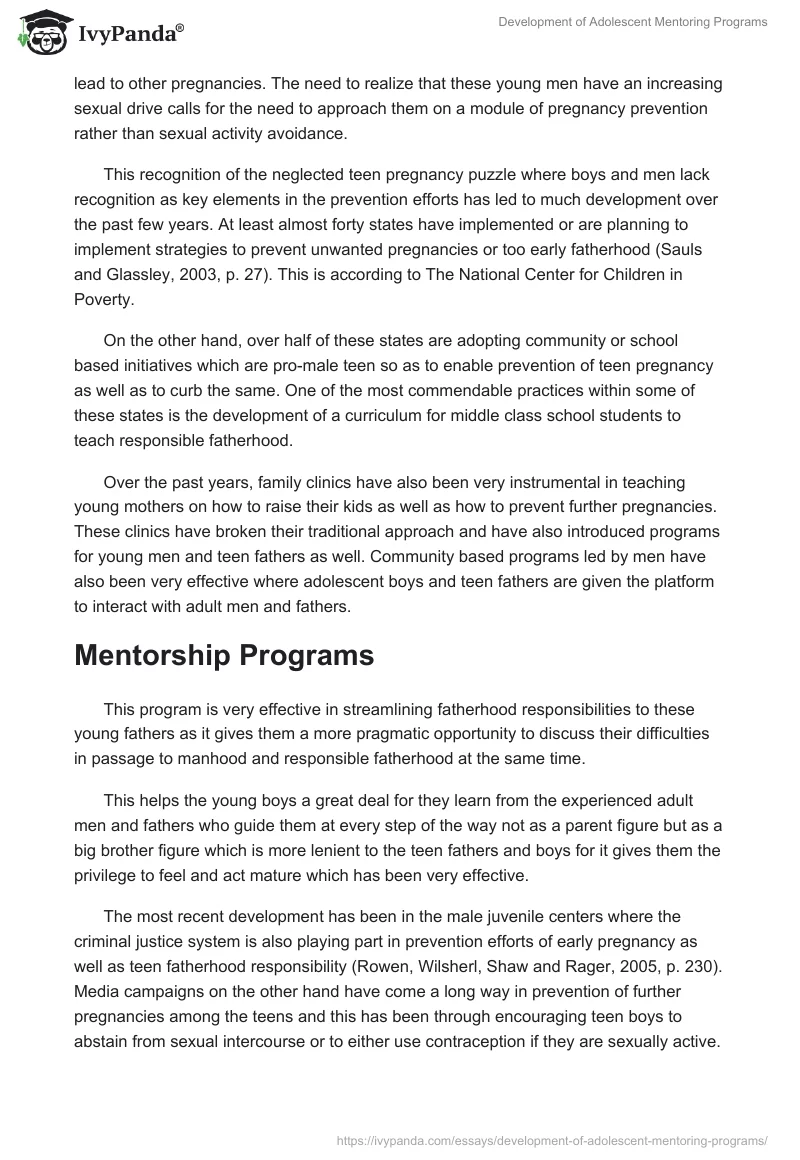 Development of Adolescent Mentoring Programs. Page 2