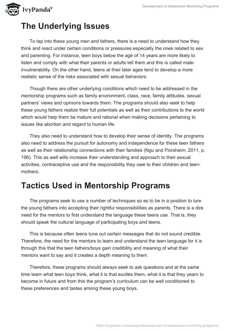 Development of Adolescent Mentoring Programs. Page 4