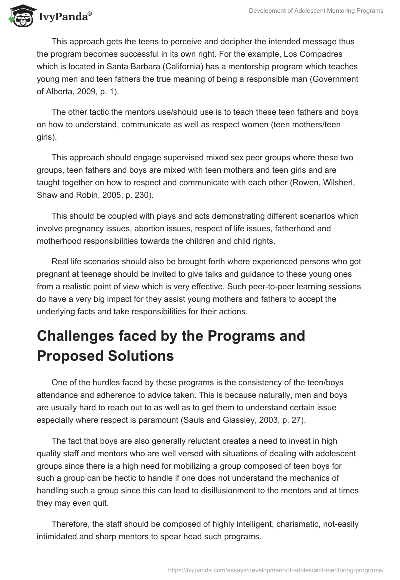 Development of Adolescent Mentoring Programs. Page 5