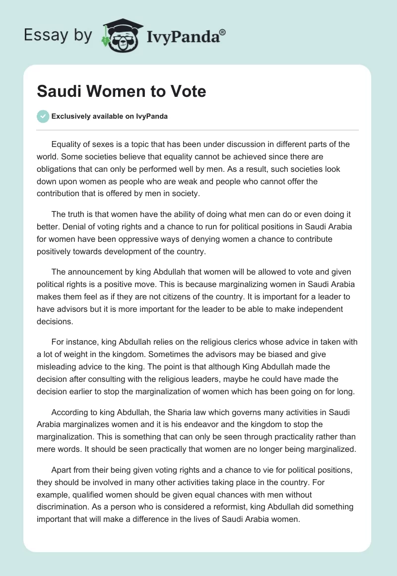 Saudi Women to Vote. Page 1