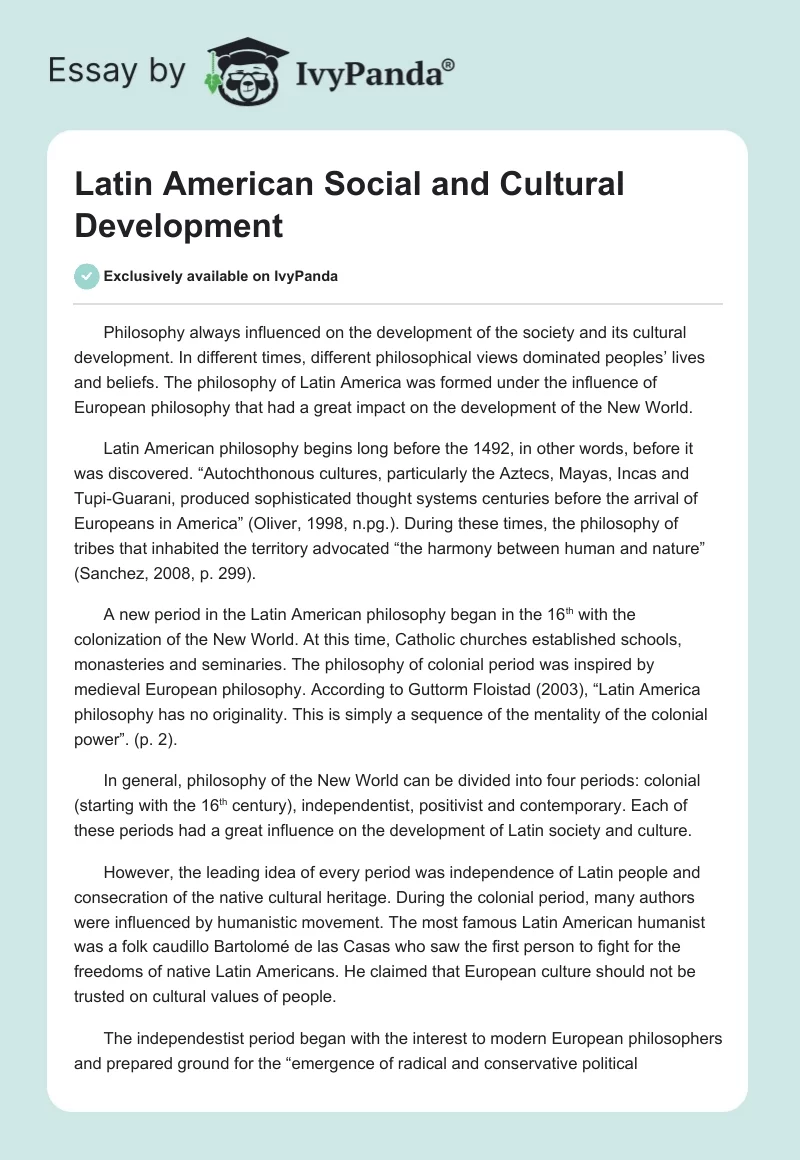 Latin American Social and Cultural Development. Page 1