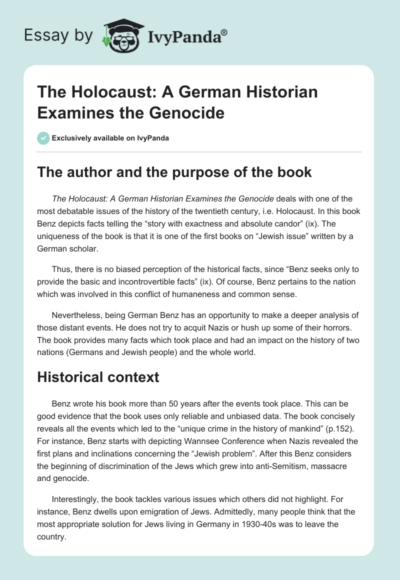 The Holocaust: A German Historian Examines the Genocide. Page 1