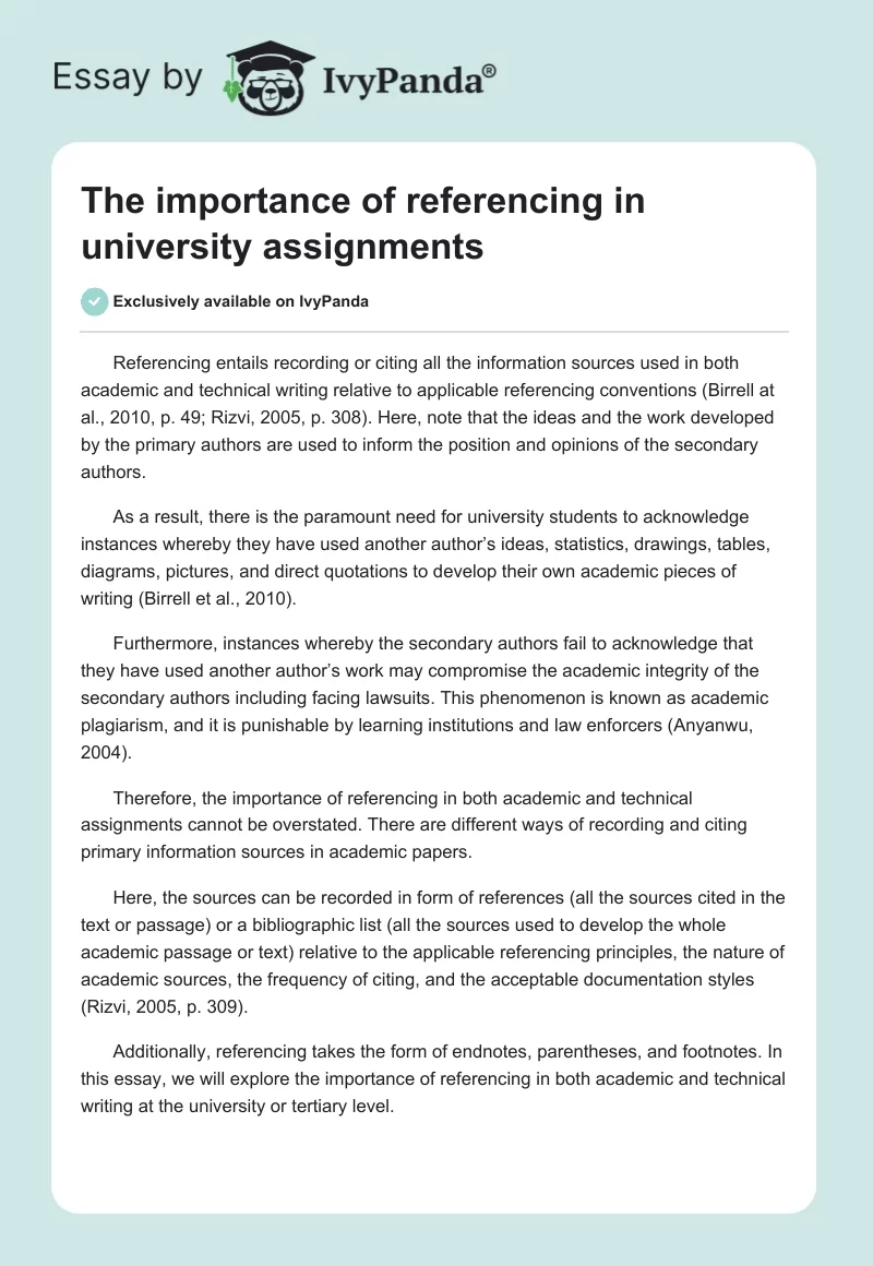 The importance of referencing in university assignments. Page 1