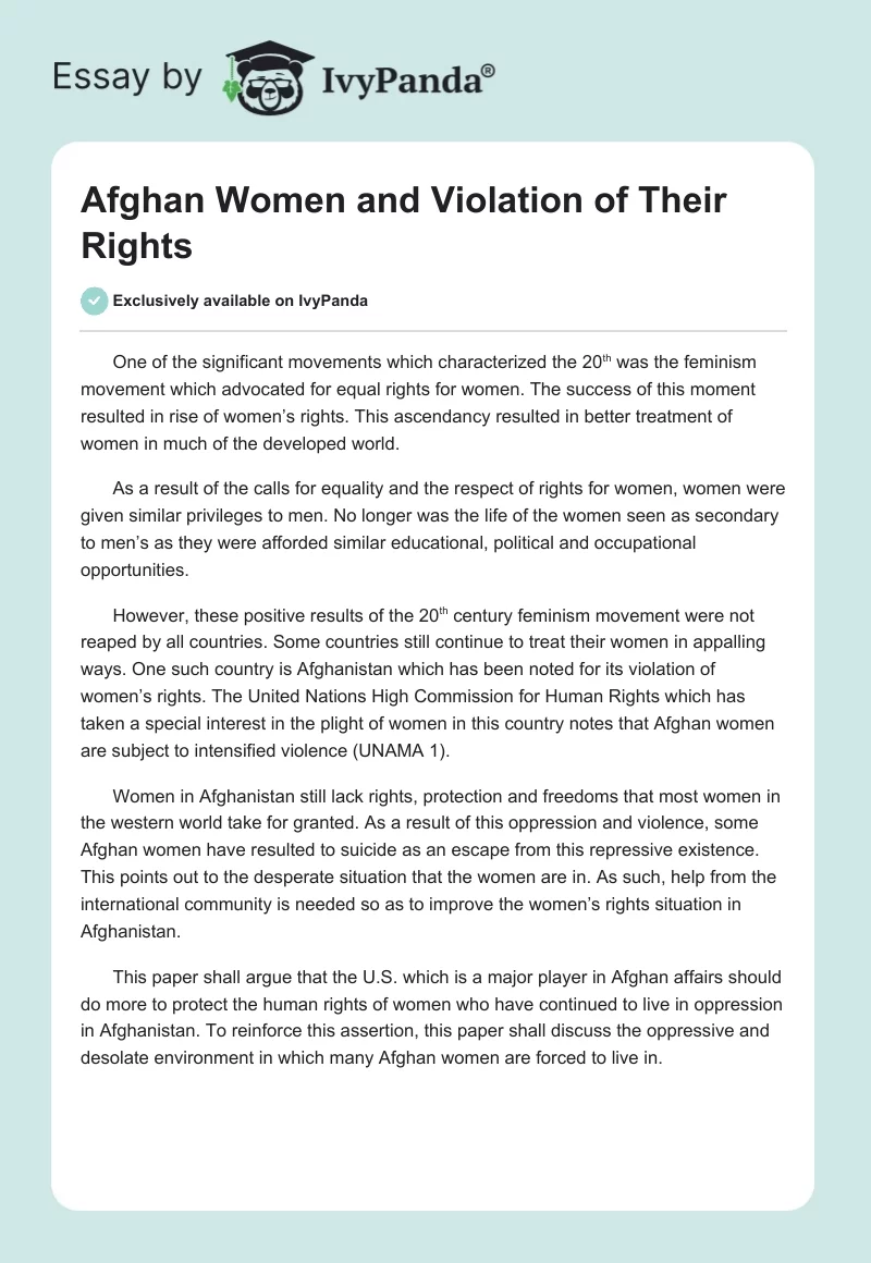 Afghan Women and Violation of Their Rights. Page 1