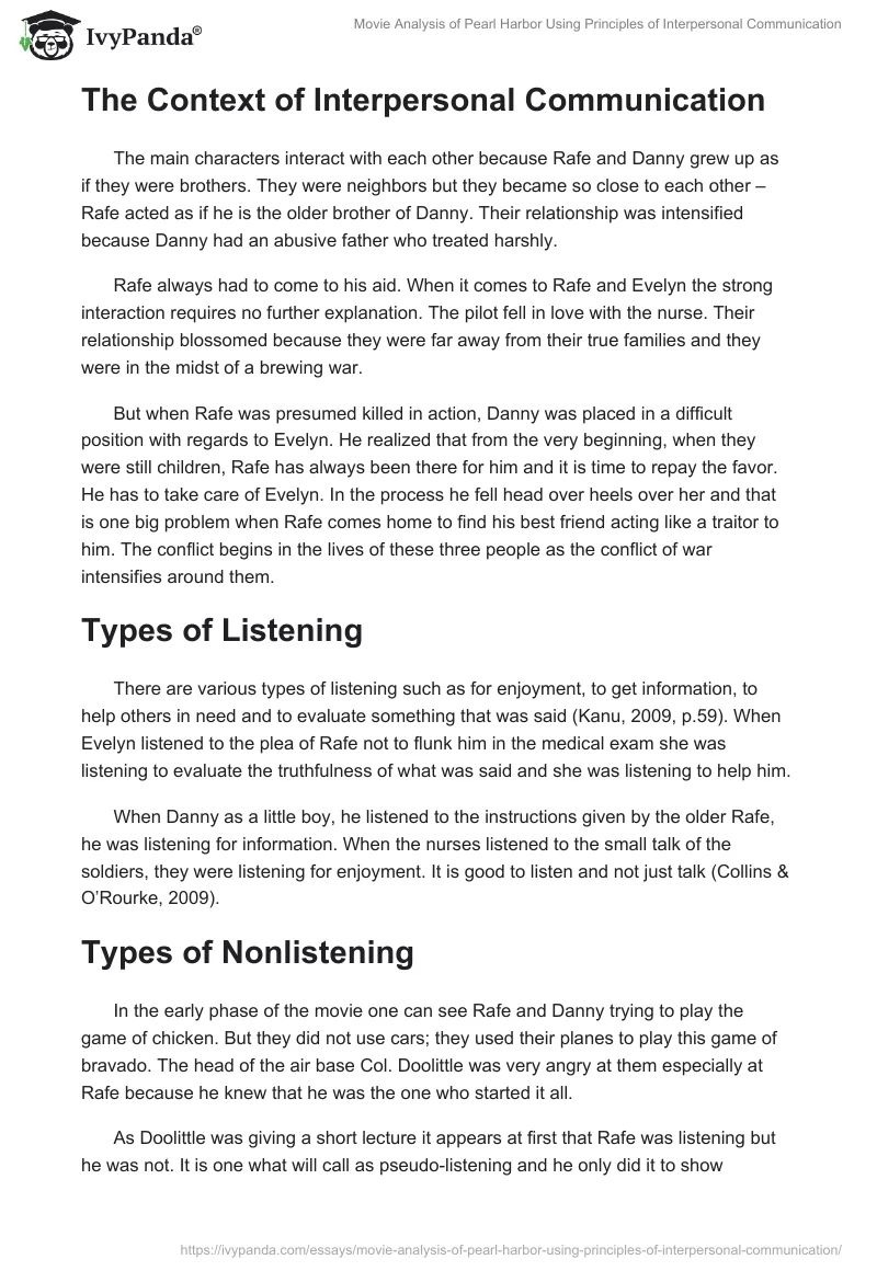 Movie Analysis of Pearl Harbor Using Principles of Interpersonal Communication. Page 2
